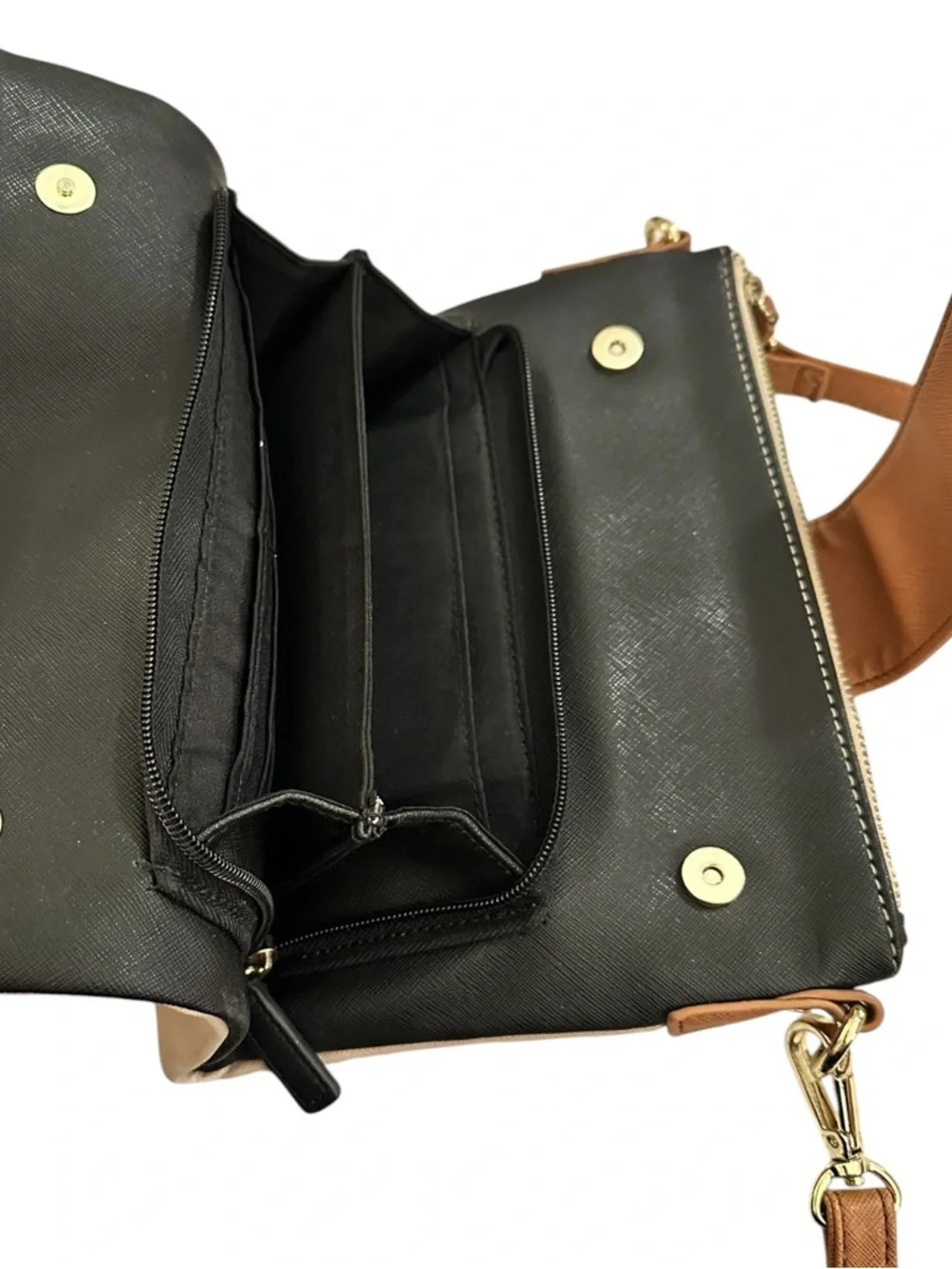LIZ CLAIBORNE Crossbody Wallet Purse Beige Tan Colorblock Organizer Bag